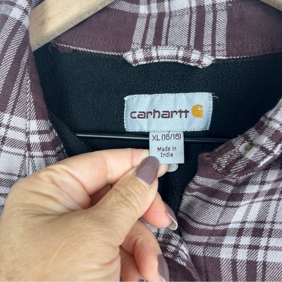 CARHARTT Womens Flannel Fleece Lined Workwear Purple Plaid Shacket Shirt XL - Picture 3 of 10